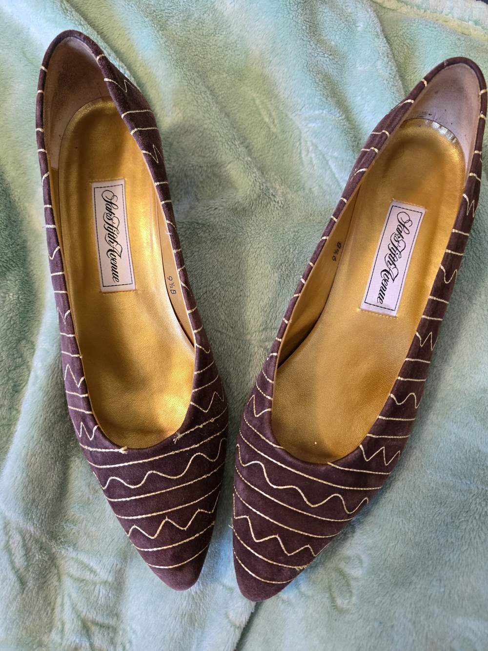 Vintage Saks Fifth Avenue Chocolate Brown Suede with Gold Stitching Heels